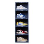 SNEAKARE Plastic Shoe Storage Organizer, Set Of 5 Nardo Grey Heavy-Duty Stackable Sneaker Box With Magnetic Closure, Easy Installation Foldable Multipurpose Large Storage Box, Fits Size UK14