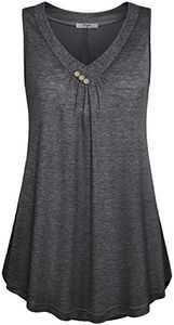 Cestyle Flowy Tank Tops for Women, Summer Juniors Sleeveless V Neck High Low Hem Pleated Front Flare Knit T Shirts Black Large