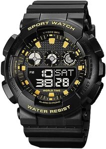 Tevimpeya Reloj digital para hombre, reloj de pulsera deportivo con cronómetro, cuenta regresiva, 4 alarmas para deportes casuales, rojo, Black&gold, M