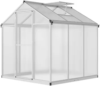 Garvee 6x6 FT Greenhouse for Outdoors, Polycarbonate Greenhouse with Quick Setup Structure and Roof Vent, Aluminum Large Walk-in Greenhouse for Outside Garden Backyard, Silver