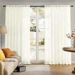 Sheer Curtains Beige 95 Inches Long, Window Treatments Rod Pocket Drapes for Living Room, Bedroom, Semi Crinkle Extra Wide Curtains for Yard, Patio, Villa, Parlor, 108"W x 95"L, 2 Panels