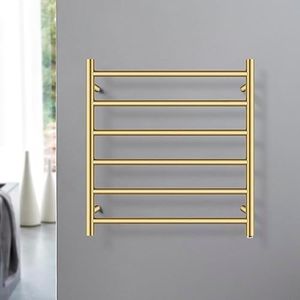 ACA Trading Heated Towel Rail Round 6 Bars 62x60cm Electric Towel Warmer Rail Shelf Wall Mounted Stainless Steel Heated Towel Rack Holder for Bathroom IP55 SAA(Brushed Yellow Gold)