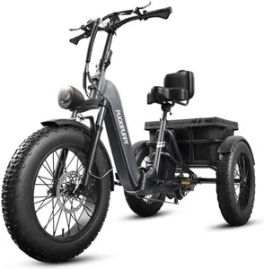 PUCKIPUPPY Electric Tricycle for Adult with 960W Peak Motor, 60 Miles Range Pickup Class Trike, 500 Lbs Load Electric Trike with Rear Differential and 20” Fat Tires, 48V 17.4AH Cell Battery, Husky