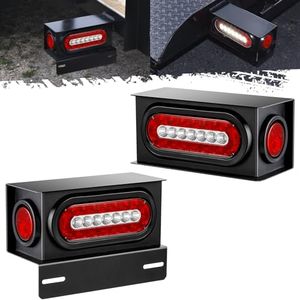 Partsam 2Pcs Steel Trailer Light Boxes Housing Kit w/ 6" Oval Led Trailer Tail Lights with Reverse & 2" Red 4Led Round Side Marker Clearance Lights w/Grommets and wire connectors