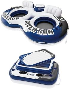 Intex River Run 2 Inflatable 2 Person Floating Lounge with Built-in Cooler Bundled with Inflatable Mega Chill II 72 Can Beverage Cooler