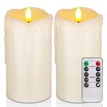 Homemory Dripping Wax Flameless Candles, Battery Operated Candles with Remote Control and Timers, LED Pillar Candles, Electric Fake Candles, 3" x 6", Set of 2