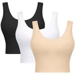 SIMIYA Seamless Comfort Bras Compression Sports Bra Without Pading Crop Tops for Women Yoga Running Fitness (3 Pack Black+White+Beige, XXL)