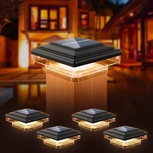 kefflum Lot de 4 Lampes Solaires Capuchons de Protection,8LEDs,IP65 étanche Solaire Lumières Lampe Solaire de Jardin Extérieures pour poteaux de clôture 70 mm/80 mm/90 mm/100 mm(76 x 76 mm) Noir