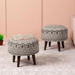 nestroots Ottoman Stool for Living Room Set of 2 | Pouffes for Sitting Printed Ottoman | Foot Rest Ottoman stools with 4 Wooden Legs (14 inch Height, Grey)