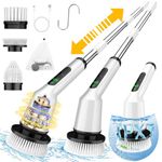 Electric Spin Scrubber, Shower Scrubber with Extendable 53.3'' Arm | Dual-Speed, 3 Brush Heads | Versatile Power Scrubber for Bathroom, Shower, Tub, Tile, and Car (White)
