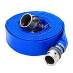 DAVCO 1.5" x 50 ft Pool Backwash Hose, Heavy Duty Reinforced Blue PVC Lay Flat Water Discharge Pump Hoses For Swimming Drain Pools and Clean Filters, with Aluminum Camlock C and E Fittings