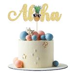 Gyufise 1Pcs Aloha Cake Topper Glitter Pineapple Cake Picks Tropical Decorations for Summer Hawaiian Luau Theme Baby Shower Kids Birthday Party Decorations Supplies