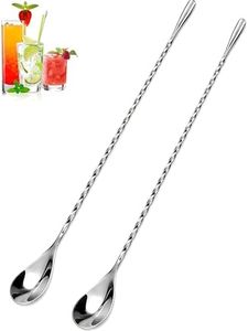 Goldelith Bar Spoon Set, 10 Inch Stainless Steel Cocktail Mixing Spoon with Teardrop End, Long Handle Drink Stirrer for Cocktails, Coffee & Mocktails, Silver 2 Pack