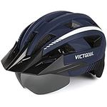 VICTGOAL Adult Bike Helmet for Men Women Detachable Magnetic Goggles and Sun Visor Bicycle Helmet Mountain Road Bike Cycling Helmet M/L/XL Size (L: 22.4-24 inch (57-61 cm), Navy)