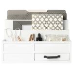 Blu Monaco White Wood Mail Organizer with Drawer and Pen Holder - Desk Organizers and Storage for Bills, Countertop, Kitchen, Desk Accessories & Workspace Organizers