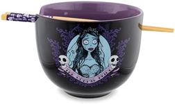 Silver Buffalo Tim Burton's Corpse Bride Emily Ceramic Ramen Dinnerware Set | Includes 20-Ounce Noodle Bowl and Wooden Chopsticks