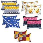 VAS Collections® 105 TC 100% Cotton King Size Pillow Cover Combo-20X30 Inches,Set of 10 (Yellow,Blue & Grey)