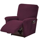 Beacon Pet 4 Pieces Stretch Recliner Slipcovers,Thick Jacquard Reclining Chair Covers Washable Spandex Sofa Couch Cover Anti-Slip Furniture Protector Couch with Elastic Bottom&Side Pocket(Wine Red)