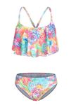 Moon Tree Girls Two Piece Bathing Suit Hawaiian Ruffle Bikini Swimsuits Kids Beach Striped Swimwear Set Blossom Tie Dye Size 12/10-12 Years