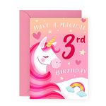 CENTRAL 23 Three Years Old Girl Birthday Card - Unicorn Age 3 - Birthday Cards For Daughter - Happy 3rd Birthday Card Niece - Cousin Birthday Card Female - Toddlers - Comes With Stickers