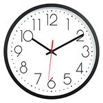 Vaupan Non-Ticking Silent Wall Clocks 12 Inch Battery Operated Quartz Classic Decor Clock Easy to Read for Bedroom Home Kitchen Room Office School (Black)