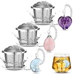 Tea Infuser with Charm 3 Sets Stainless Steel Loose Leaf Tea Strainer and Steeper Tea Ball Infuser Strainer Tea Mesh Strainer Tea Filters with Drip Trays and Pendant for Pot Cup Mug (Novelty Style)