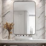 Bronze Bathroom Mirrors, 24x36 Modern Wall Mirror for Bathroom with Rounded Corner, Metal Frame Vanity Mirror, Well Made Sleek Mirrors, Easy to Install, Hangs Horizontally or Vertically