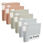 Y YOMA 24 Pack Extra Capacity Hanging File Folders Letter Size Accordion Decorative File Folder Cute Colored Hanging Folder Organizer for Office Home with 1/5-Cut Adjustable Tabs, Natural Color