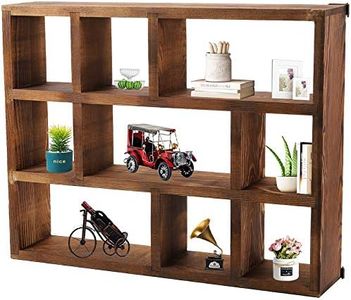 WUWEOT Shadow Box Display Shelf, 15" x 11.8" 9-Slot Rustic Floating Shelves, Wood Finish Wall Mountable/Freestanding Shelf for Wall Table or Desk