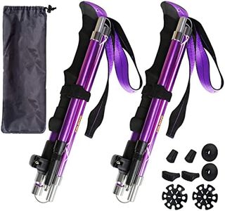 HUGSEE Hiking Poles–Walking Poles for Men and Women, Foldable Telescopic Hiking Poles 95-115 cm,Ultralight Aluminium Trekking Poles,Clamp Closure with 4 Pairs of Rubber Buffers for Trekking(Purple)