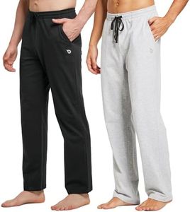 baleaf Men's Sweatpants Casual Lounge Cotton Pajama Yoga Pants Open Bottom Straight Leg Male Sweat Pants with Pockets 2-Pack Black/Light Gray 2XL