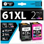 Smart Ink Remanufactured Ink Cartridge Replacement for HP 61XL 61 XL 2 Combo Pack to use with HP Envy 4500 5530 Deskjet 1000 1050 1512 1513 2540 2542 2549 3510 3050 3050A 4630 5530 (Black & Color)