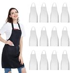 NOBONDO 12 Pack Bib Apron - Unisex white Apron Bulk with 2 Roomy Pockets Machine Washable for Kitchen Crafting BBQ Drawing