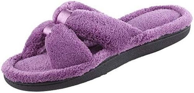 isotoner Women's Signature X-Slide Slipper, Satin Trim with Memory Foam, Ultraviolet, 6.5-7