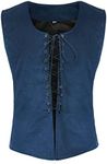 Tyuduo Men's Medieval Renaissance Pirate Vest Gothic Steampunk Waistcoat for Men (Blue, 2XL)