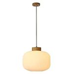 Flyrose Mid Century Modern Large Globe Pendant Light Milk Glass Single Pendant Light White Farmhouse Wood Pendant Lights Kitchen Island Dining Room Light Fixtures Over Table