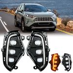 LED Daytime Running Lights Fit for Toyota RAV4 2019 2020 2021 2022 2023 2024 DRL Fog Lights Kit Rav4 Fog Lights Assembly Replace Amber Turn Signal Lamps 3 Eyes RAV4 DRL Daylights with Bezel 2pieces