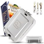 PKS CORNER Stainless Steel Lunch Box Food Storage Container 1200ml Sandwich Box with 2 Compartments Included Spoon,Fork,Knife Kids and Adult Bento Box with Movable and Removable Divider Leak Proof
