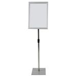 T-SIGN Adjustable Heavy Duty Pedestal Poster Stand, Square Steel Base, 11 x 17 Inch Aluminum Snap Open Frame Vertical and Horizontal Displayed, Silver