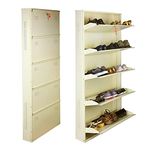 Laxmi KAPAT 5 Door Metal Wall Mounted Shoe Rack Stand for Home with Central Locking, Can Hold Upto 25 Shoes Pair, 3 Year Warranty (67 x 28 x 6 Inch, Ivory)