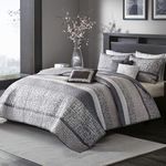 Madison Park Rhapsody Ultra Soft Microfiber King/Cal King Size Quilt Bedding Set, 6 Piece Quilt Coverlets - Grey, Striped