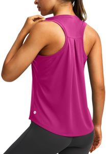 Women's Workout Tops Racerback Athletic Tank Tops Sleeveless Loose Fit Yoga Running Gym Shirts for Women(Rose Red,S)