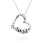 MYKA Personalised Sweetheart Necklace with Engraved Beads with Diamond Stone for Woman - Custom Name 925 Silver Heart Shape Jewellery Gift for Mum Sterling-Silver