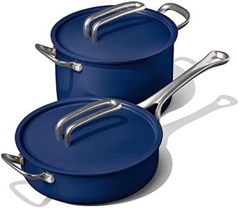 Risa Cookware Set Co-Founded by Eva Longoria - Non-Toxic, Ceramic Coating Non-Stick Kitchen 10-inch Pot, 11-inch Pan, Lid Set with Free Pot Holders for Gas, Electric, & Induction - in Deep Blue