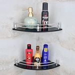 MOTIQO Bathroom Shelf/Bathroom Corner Organizer Shelf/Black Glass Corner Shelf for Living Room/Bathroom/Kitchen/Wash Basin - 9 X 9 Inches - Black - (Pack of 2)