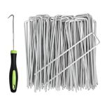 RnCop Galvanized Garden Pegs, 50 Pack 6"/15cm Weed Membrane Pegs, Strong U-Shaped Ground Stakes Steel for Fixing Landscape Fabric