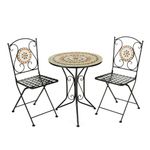 Home Source Mosaic Bistro Outdoor Patio Garden Furniture Table and 2 Chairs Metal Frame, Black, 3 Piece Set