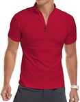 YTD Men's Short Sleeve Polo Shirt Casual Slim Fit Shirts T Shirts Cotton Tops X-Large Red