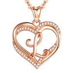INFUSEU Rose Gold L Necklace for Women Initial Letter Heart Monogram Pendant Sterling Silver Jewelry Small Cute Birthday Gifts for Girlfriend