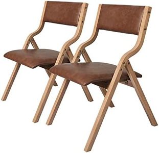 LEVEDE Set of 2 Folding Chairs, Full Assembly Dining Chairs, Solid Wood Frame Reading Seat, PU Leather Casual Chairs for Living Room, Cafe, Dining Room, Camping, Load Up to 150kg (Brown)